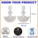Rhodium-Plated White American Diamond studded Leaf Shaped Drop Earrings
