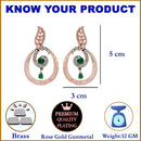Rose Gold-Plated Gunmetal Toned Green American Diamond studded Oval Shaped Drop Earrings