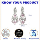 Rhodium-Plated Pink & White American Diamond studded Oval & Leaf Shaped Drop Earrings