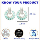 Rhodium-Plated Sea Green & White American Diamond studded Floral Drop Earrings