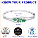 Rhodium-Plated Silver Toned Flower Green American Diamond Studded Bracelet