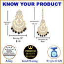 Gold-Plated Pearl Drops Black Kundan Chandbali Maang Tikka & Earrings Set