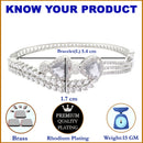Rhodium-Plated Silver Toned Teardrop & Leaf Shaped Grey American Diamond Studded Bracelet