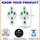 Rhodium-Plated Green & White American Diamond studded Triangular Shaped Drop Earrings