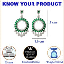 Rhodium-Plated Green American Diamond studded Circular Shape Dangle Earrings