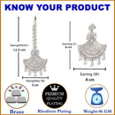 Rhodium-Plated Silver-Toned Fan Shaped American Diamond Studded Maang Tikka And Earrings Set