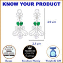 Rhodium-Plated Green & White American Diamond studded Paisley Shaped Drop Earrings