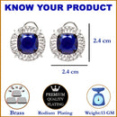 Rhodium-Plated Navy Blue & White American Diamond studded Contemporary Round Stud Earrings
