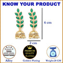 Green Antique Leaf Shaped Gold-Plated Jhumka Earrings