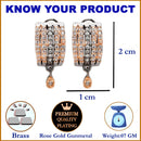 Rose Gold-Plated Gunmetal Toned White American Diamond studded Teardrop Shaped Stud Earrings