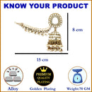 Oxidised Silver-Plated White Pearl studded Jhumka Earrings with Ear Chain