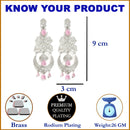 Pink & White Rhodium-Plated with Silver-Tone American Diamond Chandelier Earrings