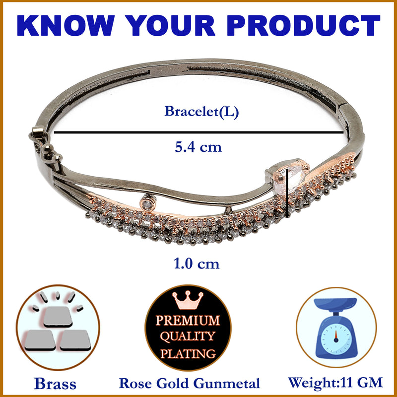Rose Gold-Plated Black Toned Pink American Diamond Studded Kada Bracelet
