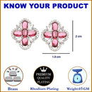 Rhodium-Plated Red American Diamond studded Floral Shaped Stud Earrings