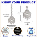 Rhodium-Plated Silver-Toned Heart Shaped White American Diamond-Studded Maang Tikka & Earrings Set