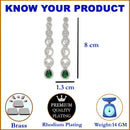 Rhodium-Plated Silver Toned Green & White American Diamond studded Circular Shaped Drop Earrings