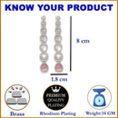 Rhodium-Plated Silver Toned Pink & White American Diamond studded Circular Shaped Drop Earrings