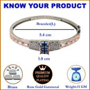Rose Gold-Plated Black Toned Square Shaped Royal Blue American Diamond Studded Bracelet