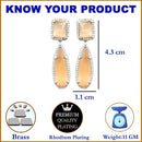 Rhodium-Plated Orange & White American Diamond studded Teardrop Shaped Drop Earrings