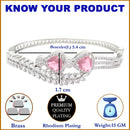Rhodium-Plated Silver Toned Teardrop & Leaf Shaped Pink American Diamond Studded Bracelet