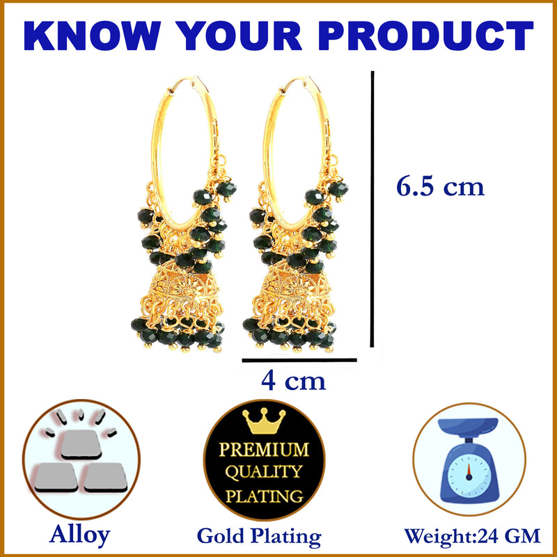 Black Dome Shaped Jhumkas Earrings with Gold-Toned Copper