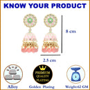 Gold-Plated Pink Kundan & White Pearls studded Dome Shaped Handcrafted Jhumka Earrings