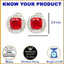 Rhodium-Plated Red & White American Diamond studded Contemporary Round Stud Earrings