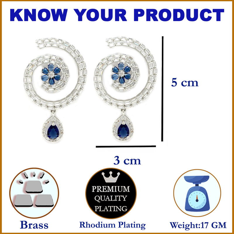 Rhodium-Plated with Silver-Toned American Diamond Circular Drop Earrings
