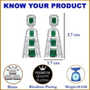 Rhodium-Plated Green American Diamond studded Contemporary Drop Earrings
