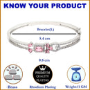 Rhodium Plated Silver Toned Square Pink American Diamond Studded Bracelet