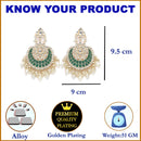 Gold-Plated Kundan studded Green & Off-White Crescent Shaped Chandbali Earrings