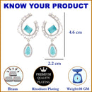Rhodium Plated Quirky Sea Green American Diamond Contemporary Long Drop Earrings