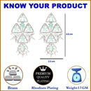 Rhodium Plated Elongated Sea Green American Diamond Contemporary Long Drop Earrings