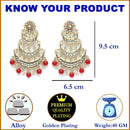 Gold-Plated Red Pearls & Kundan studded Crescent Shaped Vilandi Drop Earrings