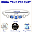Rhodium-Plated Silver Toned Square Shaped Royal Blue American Diamond Studded Bracelet