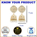 Gold-Plated White Kundan-Pearls studded Vilandi Jhumka Earrings