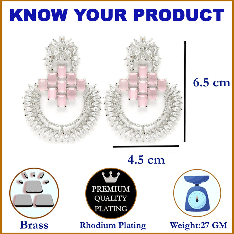 Rhodium-Plated American Diamond Studded Circular Chandbali Earrings