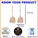 Rose Gold-Plated Dome Shaped American Diamond Jhumkas Earrings