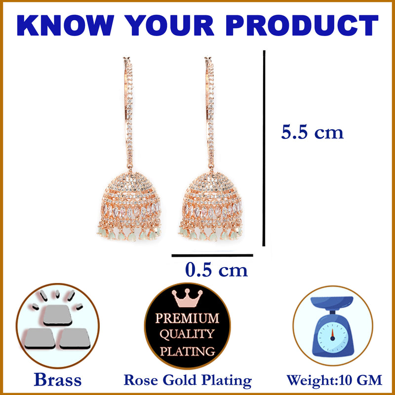 Rose Gold-Plated Dome Shaped American Diamond Jhumkas Earrings