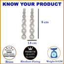 Rhodium-Plated Silver Toned White American Diamond studded Circular Shaped Drop Earrings