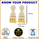 Gold-Plated Yellow Kundan & White Pearls studded Dome Shaped Vilandi Jhumka Earrings