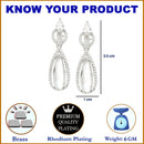 Rhodium-Plated White American Diamond studded Handcrafted Long Teardrop Shaped Drop Earrings