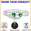 Rhodium-Plated Silver Toned Teardrop & Leaf Shaped Emerald Green American Diamond Studded Bracelet