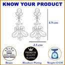 Rhodium Plated Paisley White American Diamond Contemporary Long Drop Earrings