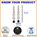 Rhodium-Plated Silver Toned Navy Blue & White American Diamond studded Circular Shaped Drop Earrings