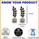 Silver-Plated Metallic Toned Black & White Kundan studded Dome Shaped Meenakari Jhumka Earrings