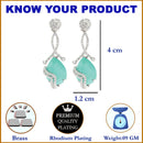 Rhodium-Plated Sea Green & White American Diamond studded Trardrop Shaped Drop Earrings