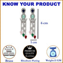 Rhodium-Plated Silver Toned Multi-Colour American Diamond studded Crescent Shaped Drop Earrings