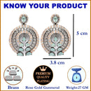 Rose Gold-Plated Gunmetal Toned Sea Green American Diamond Studded Circular Contemporary Drop Earrings