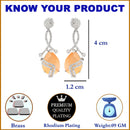 Rhodium-Plated Orange & White American Diamond studded Trardrop Shaped Drop Earrings